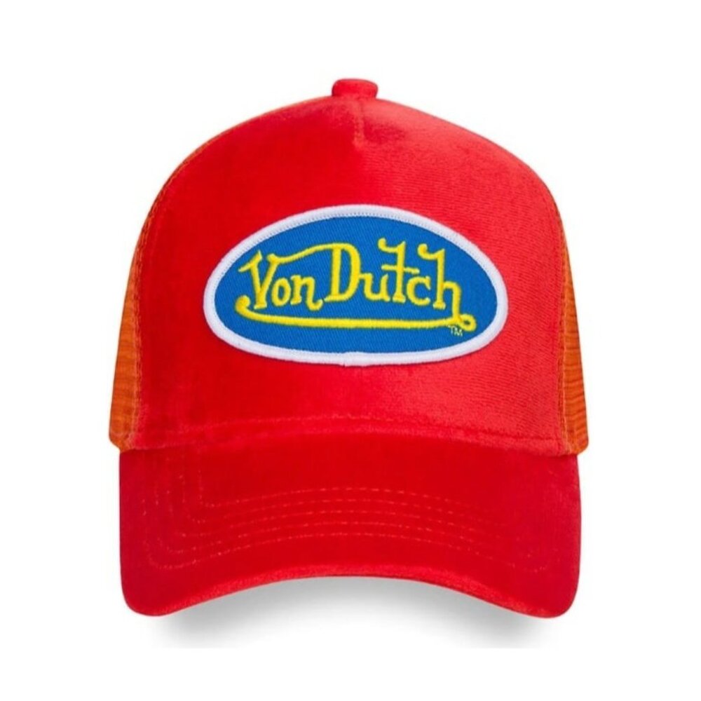 VON DUTCH VIBRANT ORANGE HOLLYWOOD VELVET TRUCKER HAT